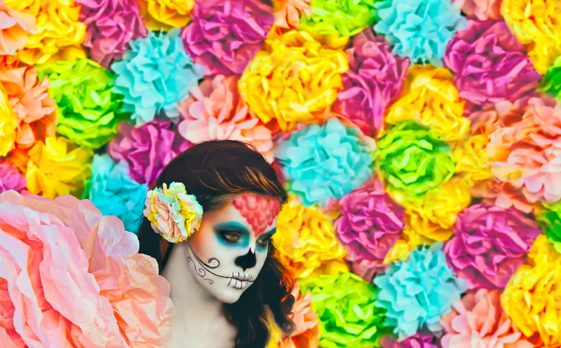 Yellow Green, portrait, Fashion, indoors, child, adult, close-up, multi colored, Orange, Dia De Los Muertos, festival, woman, Green, Aero, backgrounds