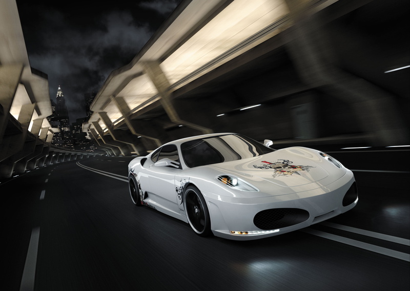 car, calavera, Ferrari, racecar, land vehicle, outdoors, road, 2K, sports car, coupe, night, Cars, parking garage, motion, street, city life, illuminated