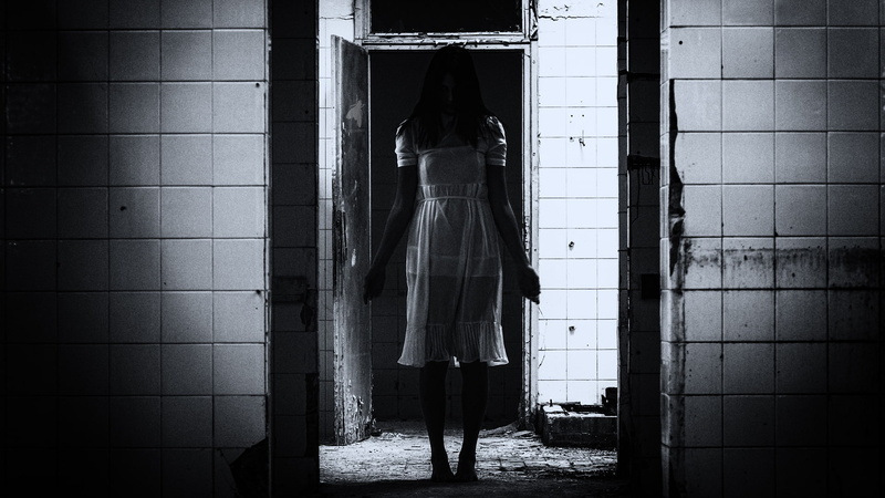 spooky, abandoned, building, day, lifestyles, built structure, standing, indoors, architecture, 1080P, adult, monochrome, one person, clothing, representation