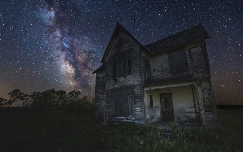 star, Milky Way, grass, South Dakota, 1080P, sky, building exterior, spooky, star - space, building, white, night, low angle view, nature, starry night