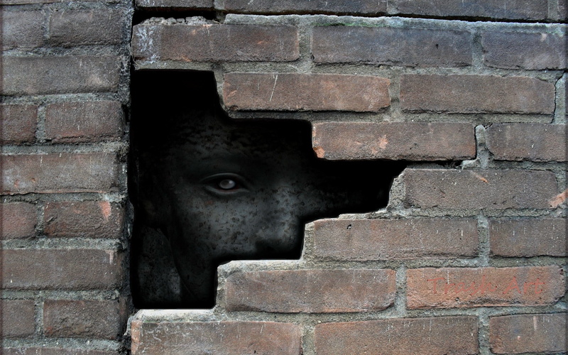 wall - building feature, pattern, textured, built structure, day, wall, outdoors, backgrounds, brick wall, metal, architecture, hole, weathered, full frame