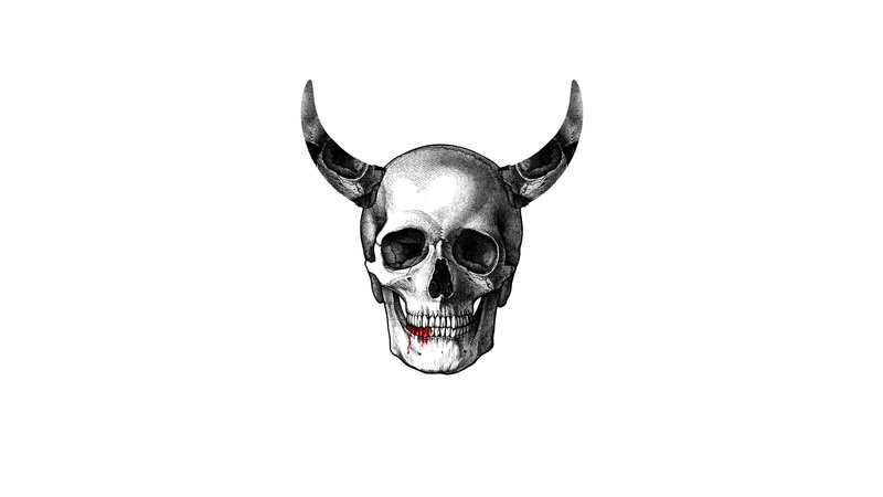 skull, animal body part, domestic animals, pets, vertebrate, white background, domestic, portrait, copy space, studio shot, 1080P, demon horns, animal head