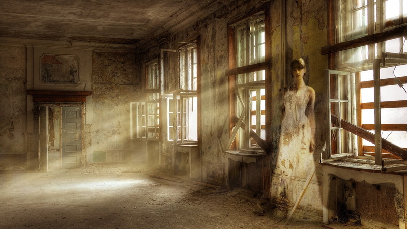 flooring, one person, women, empty , spooky, indoors, dirt, abandoned, dirty, architecture, obsolete, gothic style, window, damaged, ghost, fear, 1080P