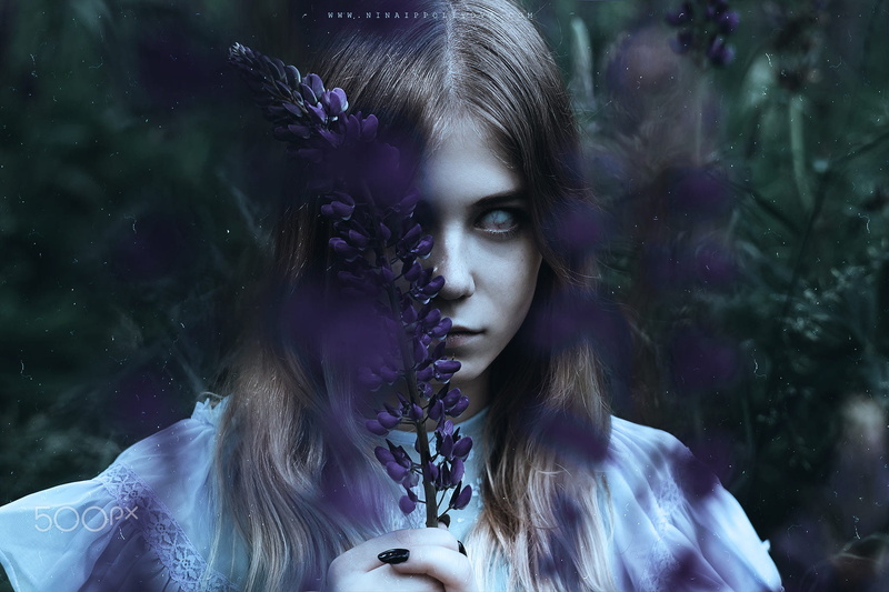 model, adult, young women, plant, dark, front view, hair, women, one person, nature, young adult, portrait, flower, looking at camera, 720P, fantasy girl