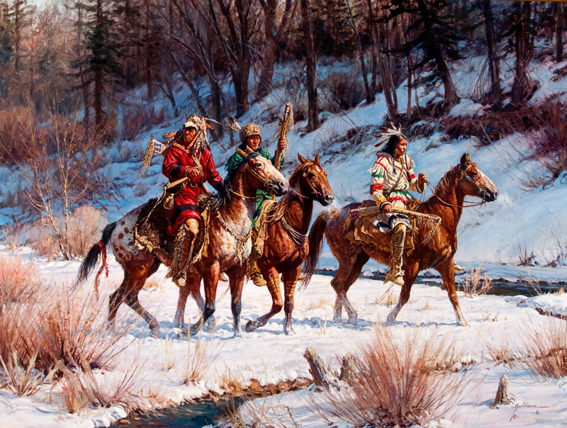 field, land, animal wildlife, On A Winter Quest, screenshot, tree, horse, people, american, outdoors, snowcapped mountain, snow, group of animals, native