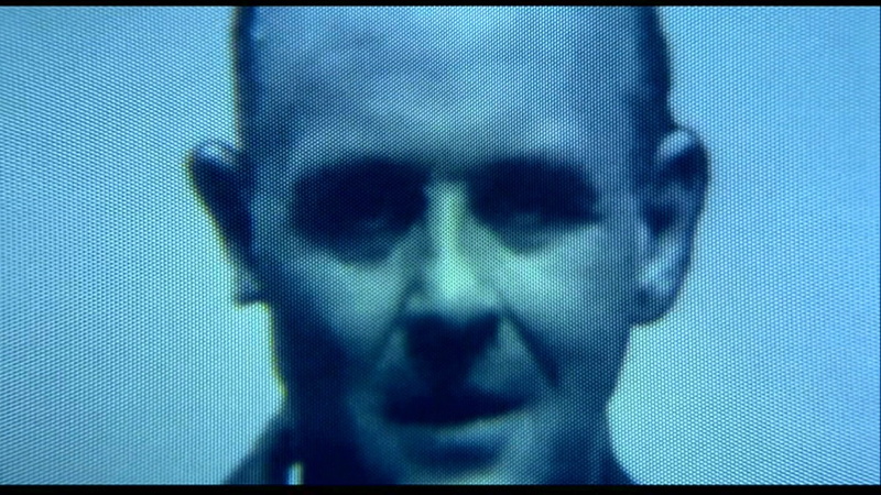 transfer print, Movie, males, Anthony Hopkins, human face, one person, close-up, men, ominous, front view, blue, The Silence Of The Lambs, human body part