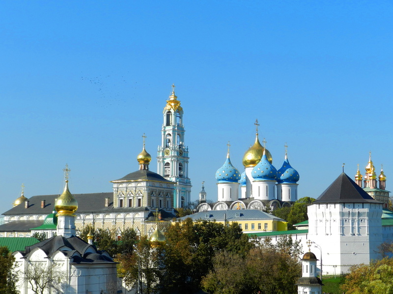 sergiev posad, building, church, moscow, 4K, tree, christian church, nature, blue, sky, famous Place, orthodoxy, building exterior, temple, cross, no people