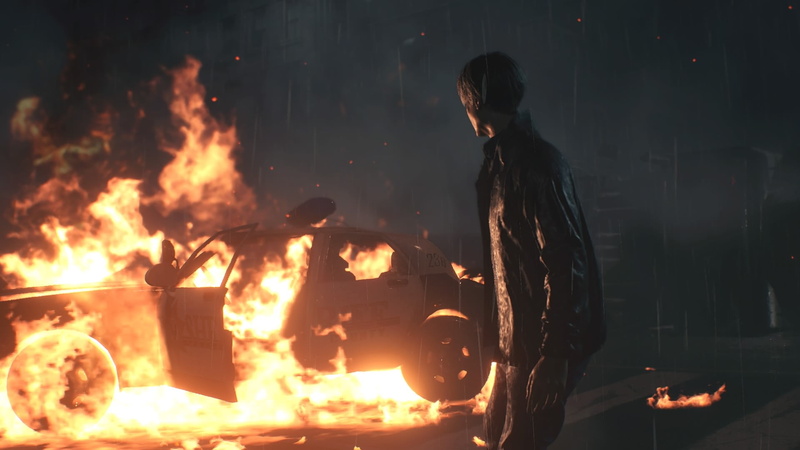 Resident Evil, PlayStation 4, biohazard, video games, Resident Evil 2 Remake, Resident Evil 2, rain, Leon S. Kennedy, burning, screen shot, 1080P, car