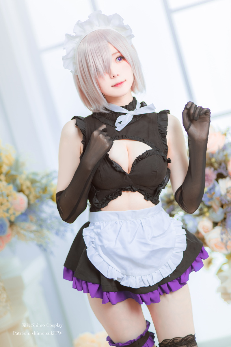 cleavage, model, lace, Asian, women, indoors, anime, portrait display, dress, maid, thigh strap, vertical, women indoors, 5K, elbow gloves, Shimo Cosplay