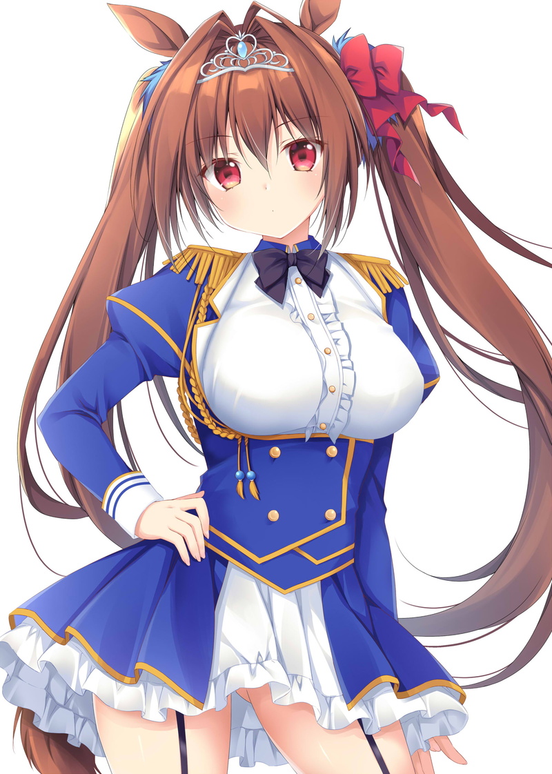 2K, Korie Riko, garter straps, thighs, anime girls, Uma Musume Pretty Derby, long hair, Daiwa Scarlet (Uma Musume: Pretty Derby), red eyes, dress