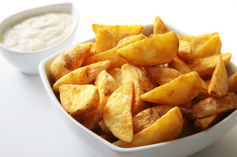 freshness, prepared potato, snack, indoors, still life, potato chip, fast food, potato, fast food french fries, salt, high angle view, white background