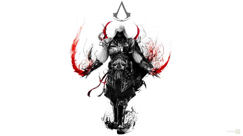 representation, digital composite, indoors, video games, close-up, Assassins Creed: Brotherhood, hanging, religion, 1080P, studio shot, one animal, white background