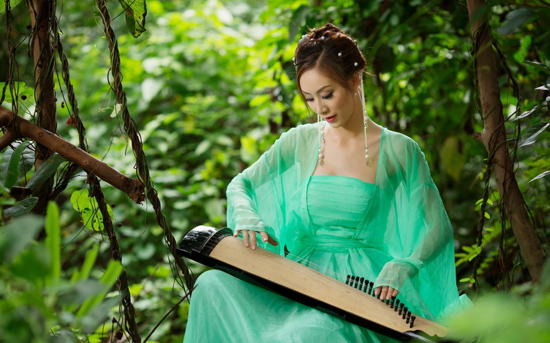 Zither, Asian, Playing, Girl, 2K