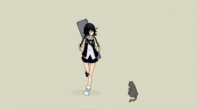 cat, one person, indoors, gray, anime girls, copy space, short hair, gray background, fashion, short skirt, young adult, 1080P, Ryou Akizuki, adult, colored background