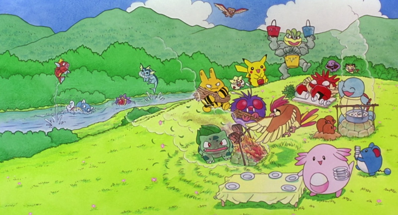 outdoors, representation, plant, Meowth (Pokémon), nature, high angle view, green color, art and craft, water, creativity, animal, Machamp (Pokémon), Spearow (Pokémon)