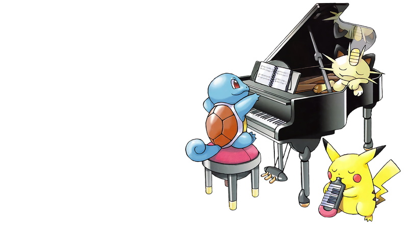 Pokémon, Pikachu, music, Meowth, Squirtle, 1080P, piano