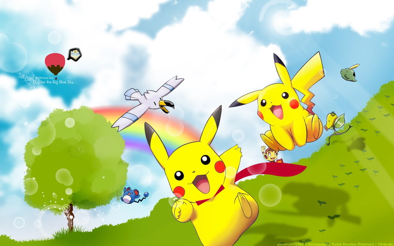chimchar, anime, 720P, pokemon, big, gulpin, blue, meowth, Pikachu, bellsprout, sky, merril, hd, art