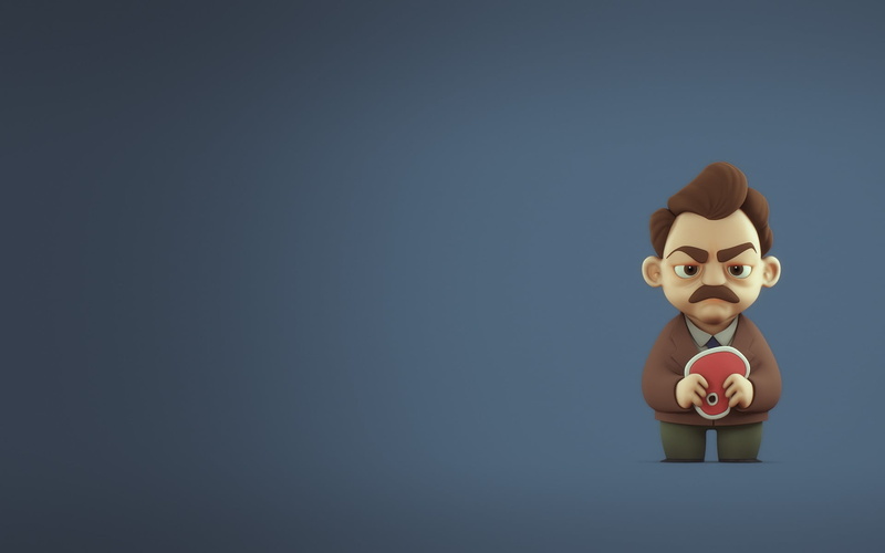 wearing, gray, still life, representation, studio shot, blue, ron swanson, brown, illustration, one person, blue background, childhood, toy, gray background
