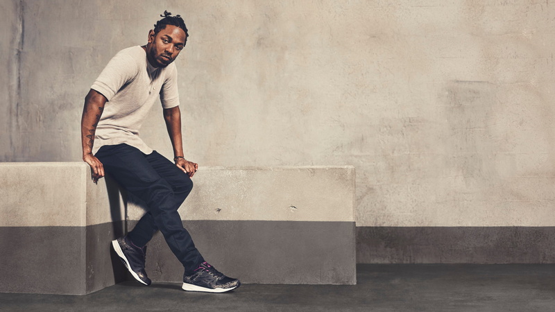 Kendrick Lamar, gray, shirt, photo, pants, stand, 4K, 4k, man, black, concrete, sitting
