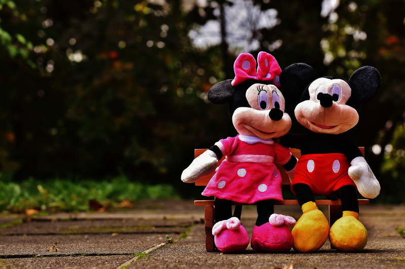 figures, food, plush, disney, toys, bench, cute, nature, sweet, multi colored, sit, close-up, mickey, human representation, stuffed animal, mouse, representation