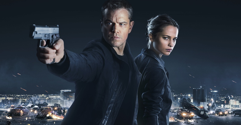 young adult, waist up, young men, Matt Damon, portrait, Alicia Vikander, men, holding, illuminated, city, Jason Bourne, weapon, adult, people, night, two people