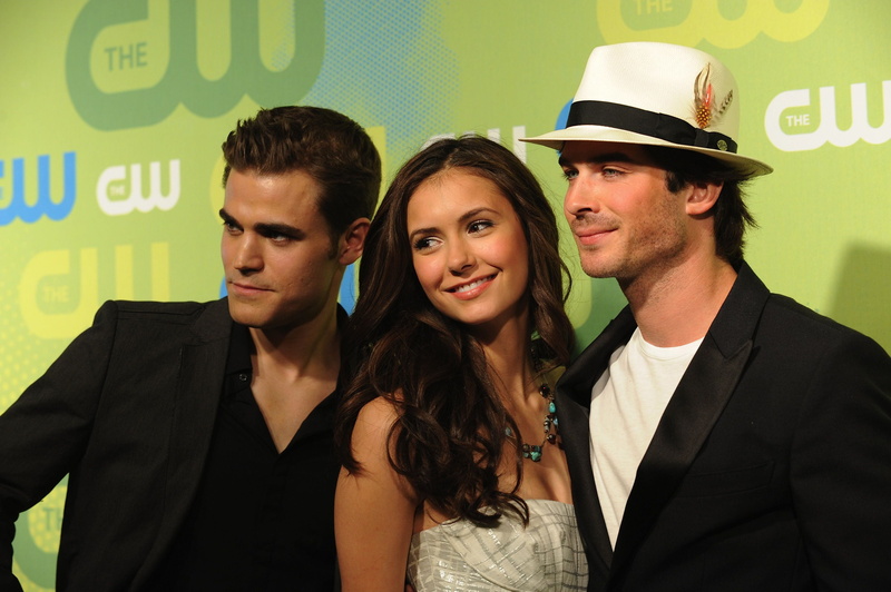 The Vampire Diaries, actors, portrait, waist up, people, standing, hat, Stefan Salvatore, group of people, lifestyles, happiness, young women, women, communication