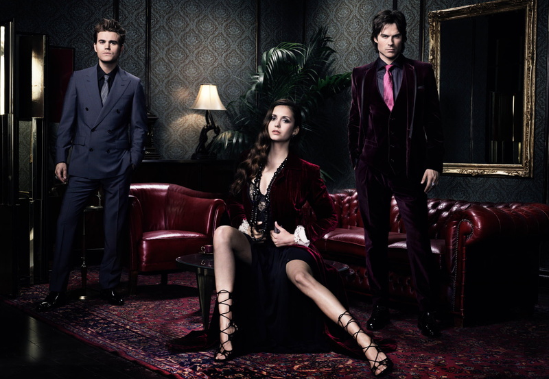 brunette, sitting, lamp, men indoors, dress, Damon Salvatore, suits, Paul Wesley, The Vampire Diaries, Nina Dobrev, TV Series, suite, 720P, Stefan Salvatore