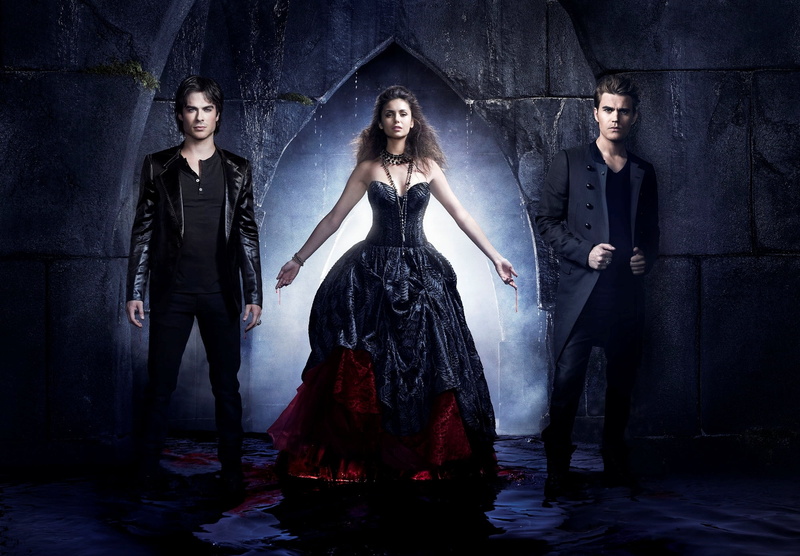 males, water, s, Paul Wesley, costume, posing, beautiful, Nina Dobrev, adult, 4 season, dark, dress, The Vampire Diaries, Salvatore, suit, front view, wall