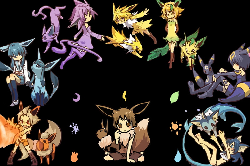 pokemon, art, Elements, human, hd, umbreon, vaporeon, anime, x, leafeon, 2K, w, flareon, jolteon, glaceon, eevee