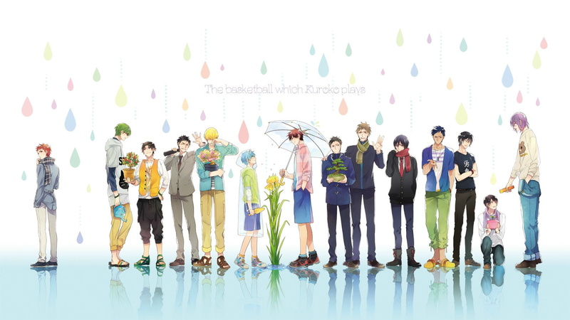 Blue Hair, Black Hair, Umbrella, Atsushi Murasakibara, Ryōta Kise, Shintarō Midorima, 1080P, Anime, Seijūrō Akashi, Kurokos Basketball, Teppei Kiyoshi