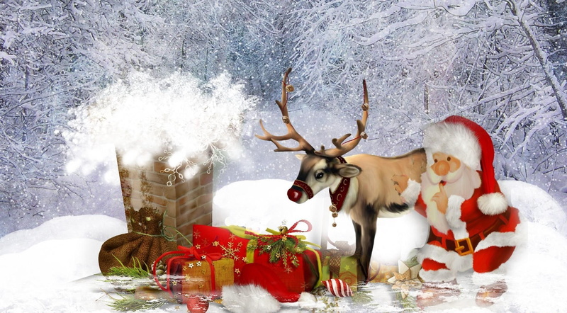 gift, santa claus, figurine, clause, 1080P, deer, gifts, roof, claus, box, christmas, pipe, santa