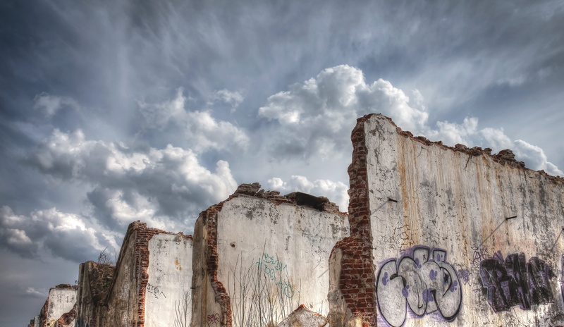walls, overcast, abandoned, built structure, low angle view, 4K, concrete, destroyed city, old factory, nature, building exterior, industrial, cloud - sky