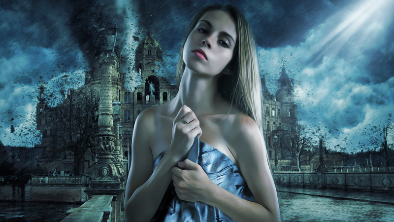 digital composite, beauty, woman, armageddon, end of days, twister, beautiful, one person, hairstyle, adult, portrait, girl, fashion model, destruction
