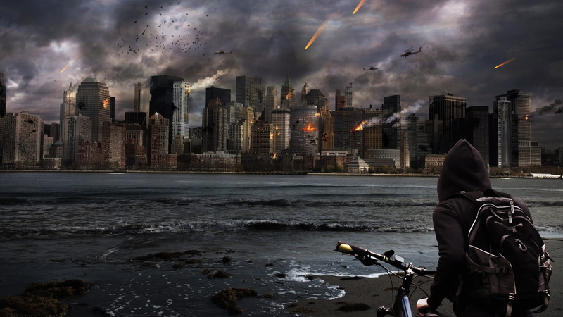 skyline, smoke, cityscape, city, darkness, survive, metropolis, downtown, 1080P, disaster, armageddon, attack, catastrophe, skyscraper, impact