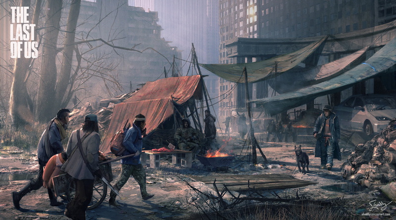 building exterior, outdoors, cover, real people, flame, group, built structure, group of people, nature, tree, building, city, the last of us, walking
