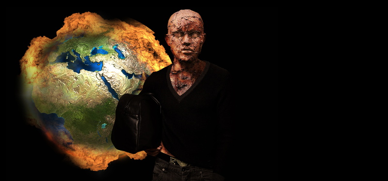 rusty, space, stainless, explosion, male, males, nature, illustration, apocalypse, bumm, human body part, destroyed, ball, devastation, planet - space