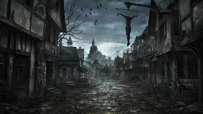 middle ages, creepy, digital art, scary, spooky, buildings, cities, paintings, architecture, 1080P, dark, horror, jonasdero deviantart com, jonasdero