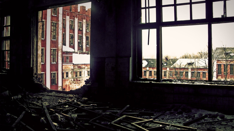 city, building exterior, obsolete, deterioration, built structure, house, grey, damaged, ruin, window frame, wooden, 1080P, transparent, ruined, window