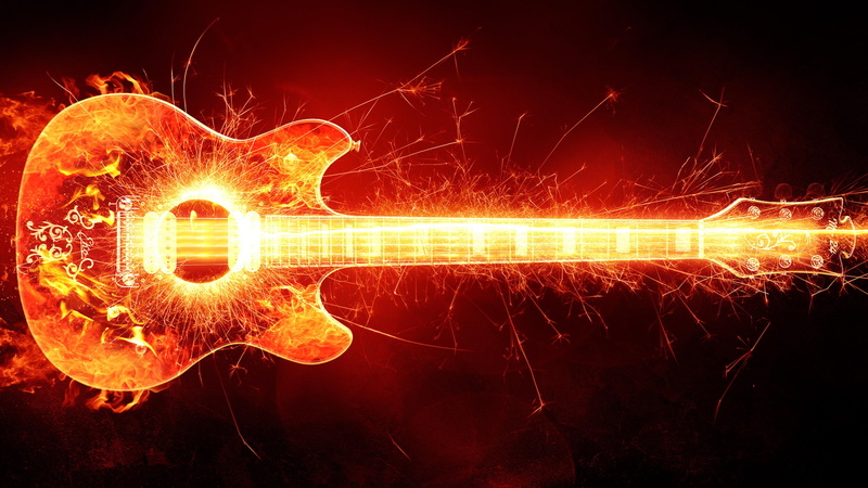 guitar, abstract, flame, fire, 4K, digital art