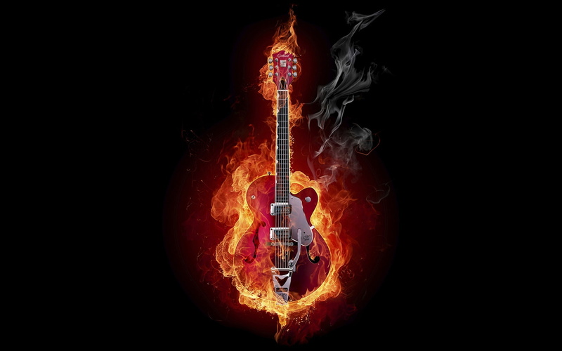 smoke, guitar, background, instrument, 720P, fire