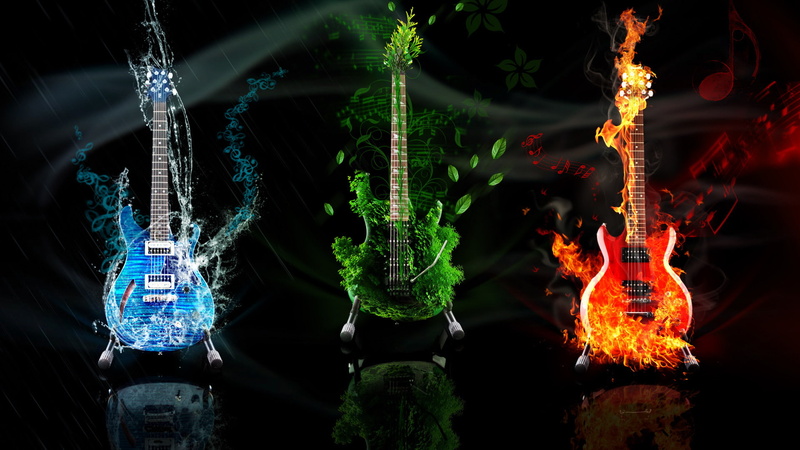 1080P, element, fire, guitar, earth, water