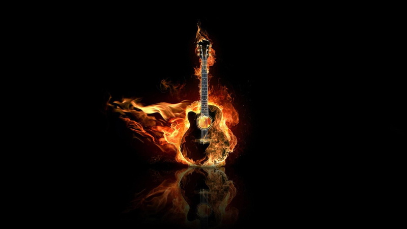 copy space, guitar, long exposure, studio shot, black background, no people, heat - temperature, fire, glowing, fire - natural phenomenon, bonfire, burning