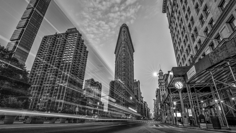 manhattan, flatiron building, long exposure photography, cityscape, new york, black and white, long exposure, 1080P, landmark, new york city, building