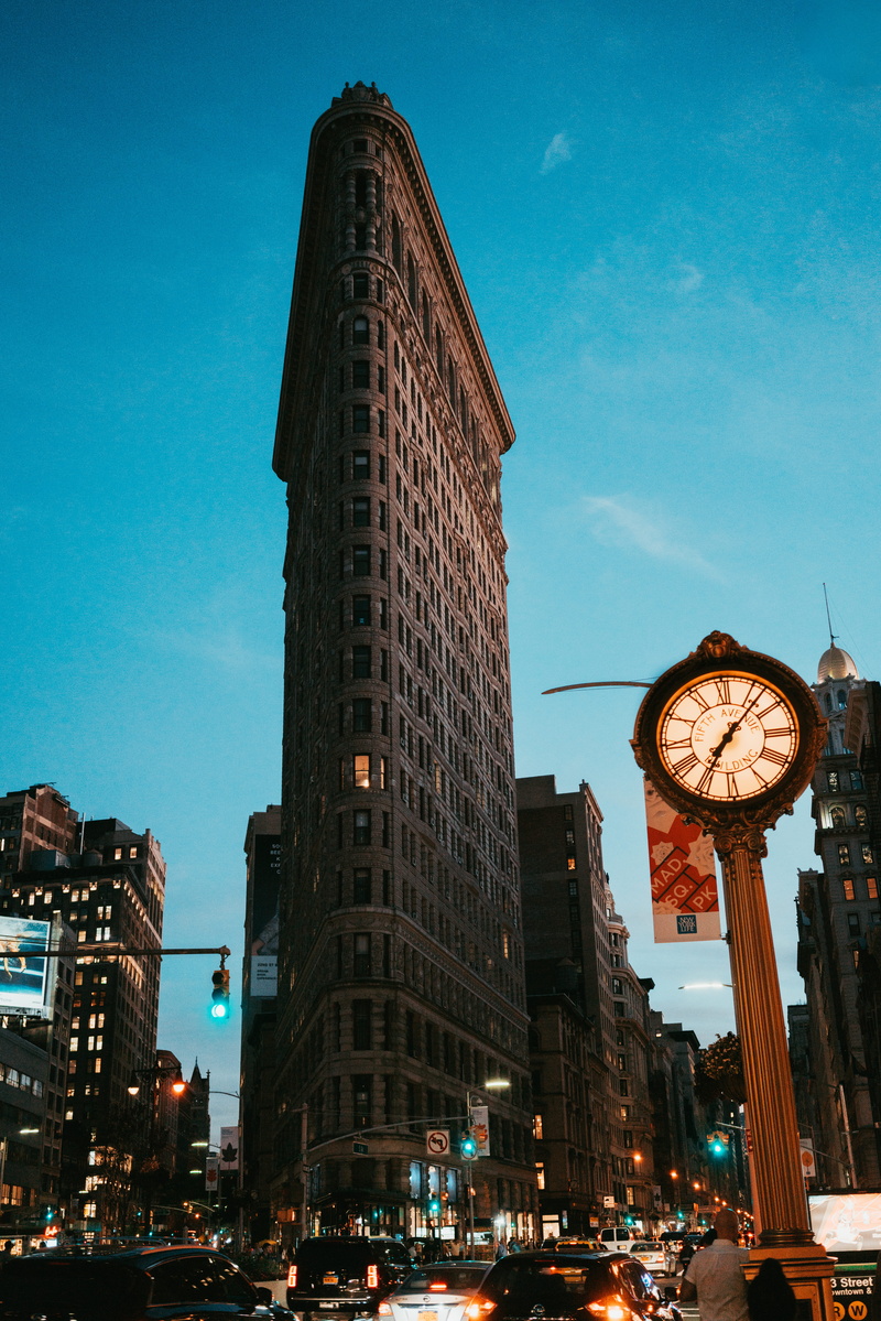 skyscraper, office building exterior, fifth avenue building investors ii, transportation, clock, vehicle, street, automobile, tower, human, outdoors, downtown