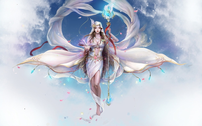 1080P, Fairy, Girl, creation, hair, digital, Artistic, White, woman, illustration, long