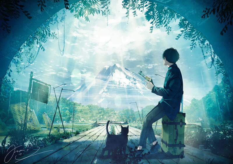 original characters, post apocalypse, 1080P, anime boys, cats