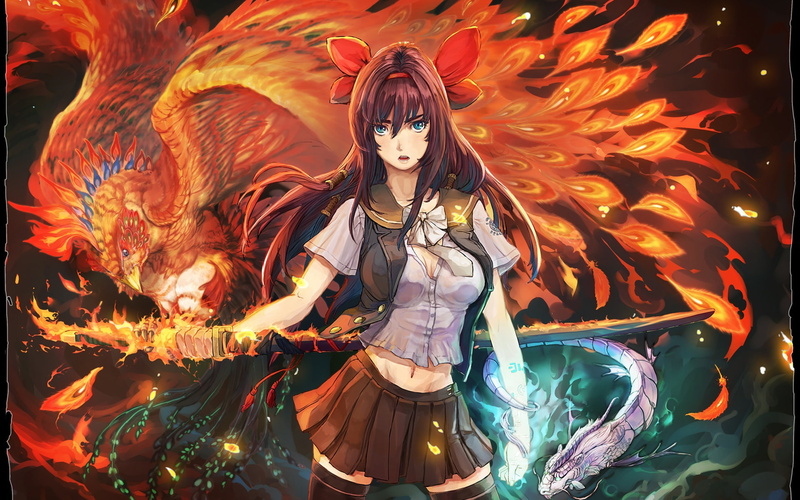 Phoenix, Anime, Flame, 1080P, Girl