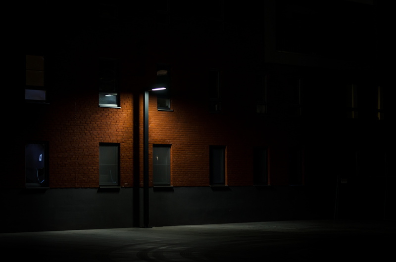 illuminated, built structure, indoors, lighter, architecture, light, night, no people, wall, dark, 4K, empty, building, modern, window, city, door, entrance