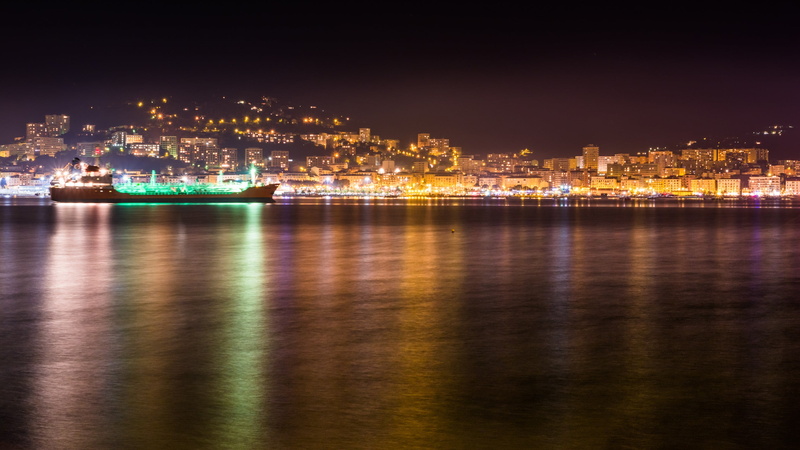 lights, nautical vessel, mode of transportation, reflection, nature, no people, outdoors, waterfront, architecture, sky, night, nighttime, built structure