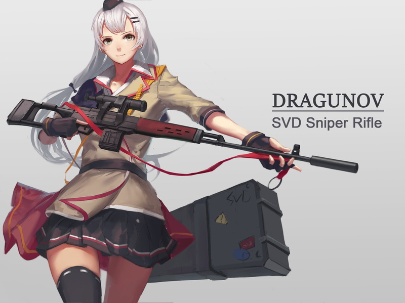 hairstyle, beauty, holding, indoors, communication, front view, portrait, white hair, lifestyles, young women, one person, looking at camera, text, sniper rifle